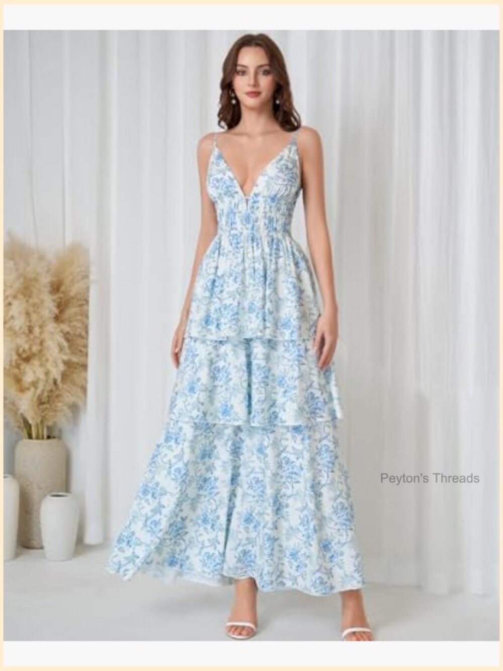 Spaghetti Strap Floral Flowy Maxi Dress for Women Wedding Guest Vacation Beach - Picture 2 of 6